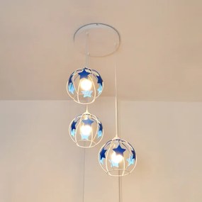 Lampadario a sospensione per bambini STARS 3xE27/15W/230V blu/bianco