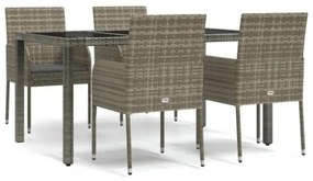 Set da Pranzo da Giardino 5 pz con Cuscini in Polyrattan Grigio