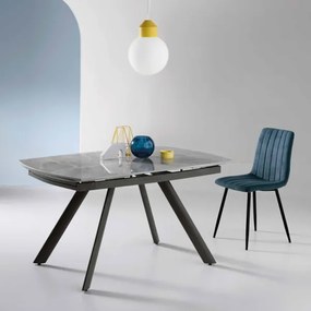 Tavolo moderno allungabile a 210 cm base metallo e piano effetto Marmo Grigio TERENCE