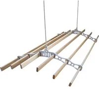 Stendibiancheria da Soffitto con 6 Stecche Legno 180cm e Supporti Ghisa Bianchi