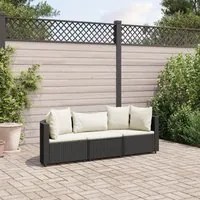 Set Divani da Giardino 3 pz con Cuscini in Polyrattan Nero 3308448