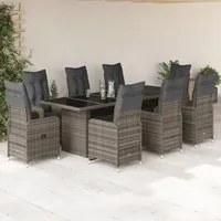 Set Bistr da Giardino 9 pz con Cuscini in Polyrattan Grigio 3277295