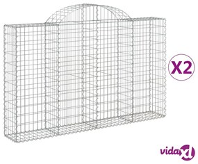 vidaXL Cesti Gabbioni ad Arco 2 pz 200x30x120/140 cm Ferro Zincato