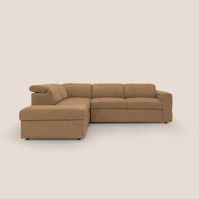 Kronos Divano angolare con poggiapiedi estraibile e pouf contenitore mobile in microfibra impermeabile T11 cuoio