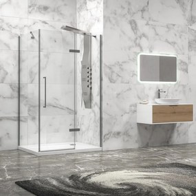 Kamalu - Box doccia 90x140 telaio acciaio spazzolato porta battente laterale fisso 90cm | KT1000SAS