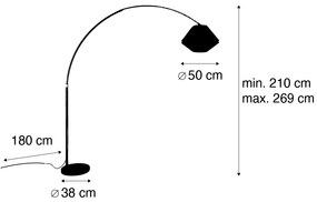 Lampada ad arco in ottone con paralume doppio in velluto nero e verde - XXL