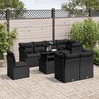 Set Divani da Giardino 9 pz con Cuscini Nero in Polyrattan 3266725