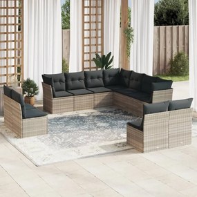 Set divani da giardino 11 pz con cuscini in polyrattan grigio