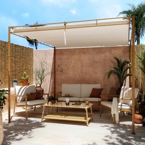 Salotto da giardino Bamboo NATERIAL in n/a beige con cuscini in poliestere beige per 4 persone