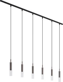 Sistema di illuminazione a binario moderno nero con 6 lampade a sospensione bronzo scuro monofase - Slimline Loyce
