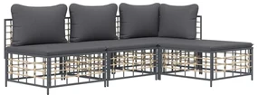 Set divani da giardino 4 pz con cuscini antracite in polyrattan