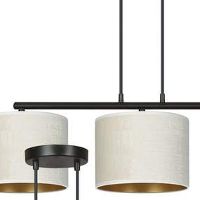 Lampadario 3 Luci Hilde In Acciaio Nero E Paralumi In Tessuto Beige