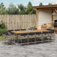 Set da Pranzo da Giardino 15 pz con Cuscini Grigio Polyrattan 3278185