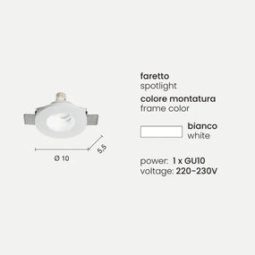 Faretto da incasso rotondo JAZZ in gesso verniciato Bianco D10 cm