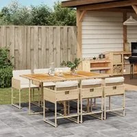 Set da Pranzo da Giardino 7 pz con Cuscini Beige in Polyrattan 3278043