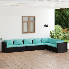 Set Divani da Giardino 7 pz con Cuscini in Polyrattan Nero