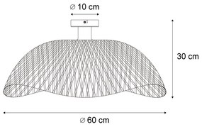 Plafoniera Art Déco nera con bambù naturale 60cm - Alka