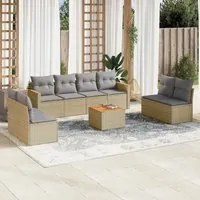 Set Divano da Giardino 9 pz con Cuscini Beige in Polyrattan 3258300