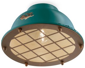 Plafoniera Industrial Ferro E Ceramica Vintage Verde 1 Luce E27