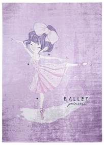 Tappeto viola per bambini con motivo di una ballerina alla Torre Eiffel Larghezza: 160 cm | Lunghezza: 220 cm