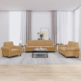 Set Di Divani 3 Pz Con Cuscini Marrone İn Velluto /