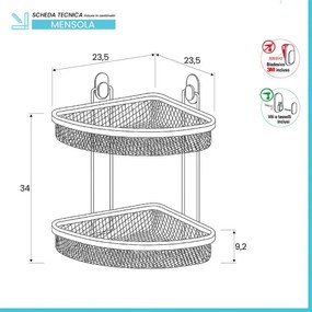 Mensola bagno angolare crema in acciaio con 2 ripiani – Taki