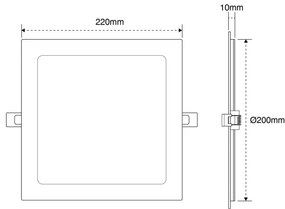 Pannello LED Quadrato 20W 2.000lm no Flickering Foro 205x205mm Dimmerabile Colore Bianco Freddo 6.000K