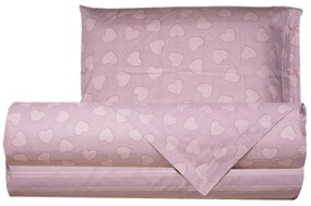 Completo letto 1 piazza e mezza cuori rosa