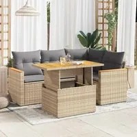 Set Divano da Giardino 5 pz con Cuscini Beige Polyrattan Acacia 3327482