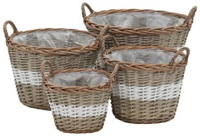 Letti Rialzati Da Giardino 4 Pz İn Vimini E Rivestimento İn Pe /