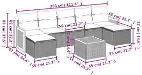 Set divano da giardino 8 pz con cuscini grigio in polyrattan