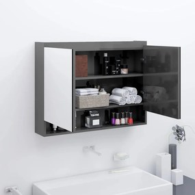 Armadietto bagno con specchio 80x15x60 cm in mdf grigio lucido