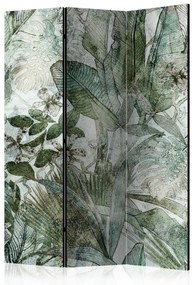 Paravento design Rugiada leggera (3-parti) - delicata composizione di foglie verdi