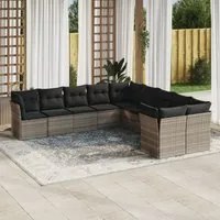 Set Divano Giardino 10 pz con Cuscini Grigio Chiaro Polyrattan 3218242