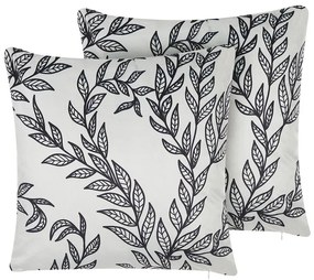 Set di 2 cuscini bianchi e neri in velluto con foglie 45 x 45 cm CUPHEA Beliani