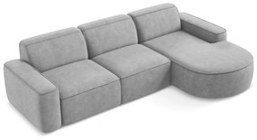 Divano angolare grigio chiaro (con penisola a destra/con chaise lounge) con rivestimento in ciniglia Omao – Makamii