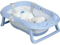 Vaschetta Bagnetto Pieghevole per Bambini 0-6 Anni 83x48x23,5 cm con Cuscino e 2 Ripiani Blu e Bianco