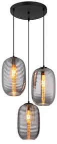 Lampadario Classico Chic JEFREY sosp met nero 3x40W E27 escl nero paralume grigio 3x E27 GLOBO