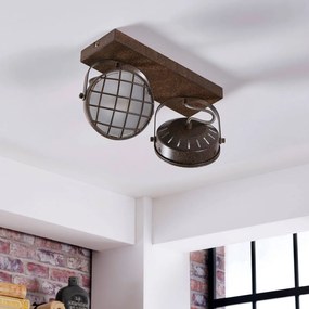 Lindby fatto Tamin, color ruggine, a 2 luci, vetro, G9 Tamin Lindby, dimmerabile, Marrone / Ruggine, Soggiorno / Sala da pranzo, Metallo, Industriale, Faretto