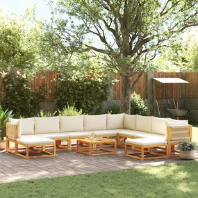 Set divano da giardino 11 pz con cuscini legno massello acacia