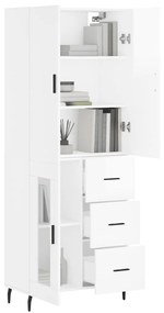 Credenza Bianco Lucido 69,5x34x180 cm in Legno Multistrato