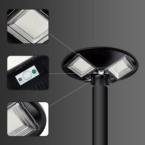 Lampione solare LED con sensore, 15W/6V, 6500K, IP65, nero + telecomando