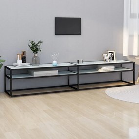 Mobile Porta Tv Marmo Bianco 220x40x40,5 Cm İn Vetro Temperato /