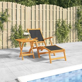 Sedia A Sdraio Con Tavolo İn Legno Massello Acacia E Textilene /
