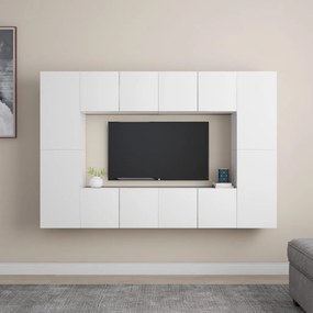 Set mobile tv 8 pz bianco in truciolato