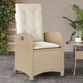 Sedia reclinabile da giardino con cuscini beige in polyrattan