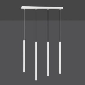 Lampadario 4 Luci Moderno Shu Acciaio Bianco E Paralumi A Cilindri Sottili