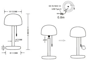 Globo 21016S - Lampada da tavolo LED NORMAN LED/1,5W/3,7V 3000/4200/6000K nero