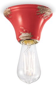 Plafoniera Vintage Tonda Media Ceramica Rossa 1 Luce E14
