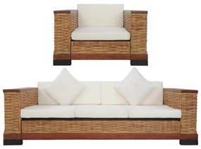 Set di divani 2 pz con cuscini in rattan naturale marrone